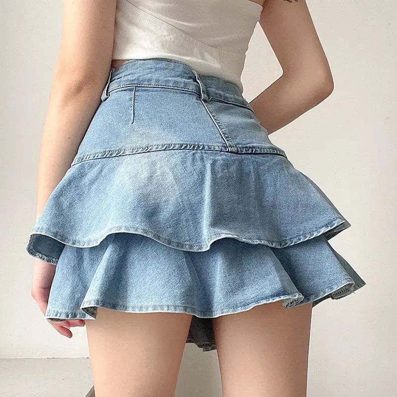 Summer Waist Slim Cute Sexy Mini Ruffle Skirt InsStreet