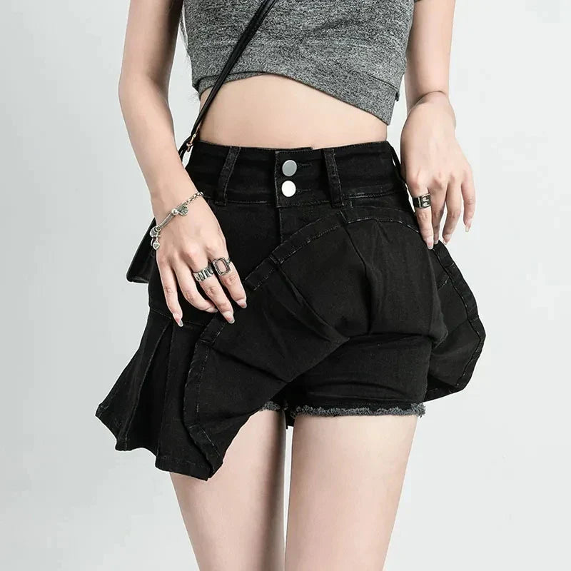 Streetwear Waist Gothic Black Pleated Autumn Skirt InsStreet