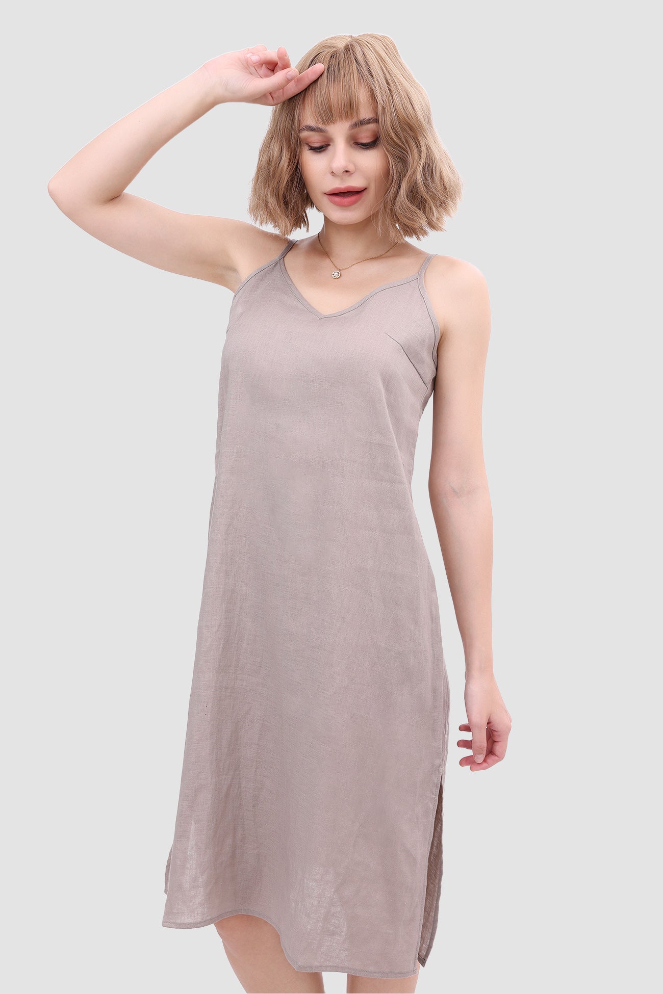 Linen Slip Dress with Daisy Embroidery InsStreet