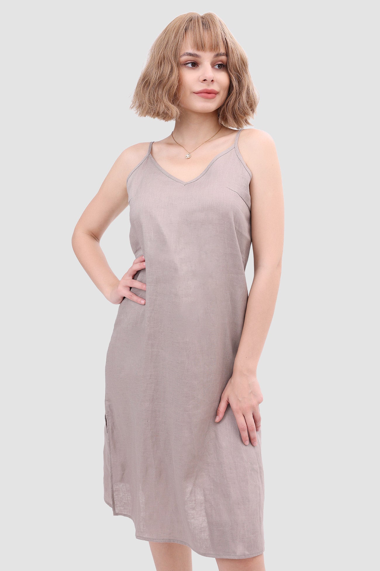 Linen Slip Dress with Daisy Embroidery InsStreet