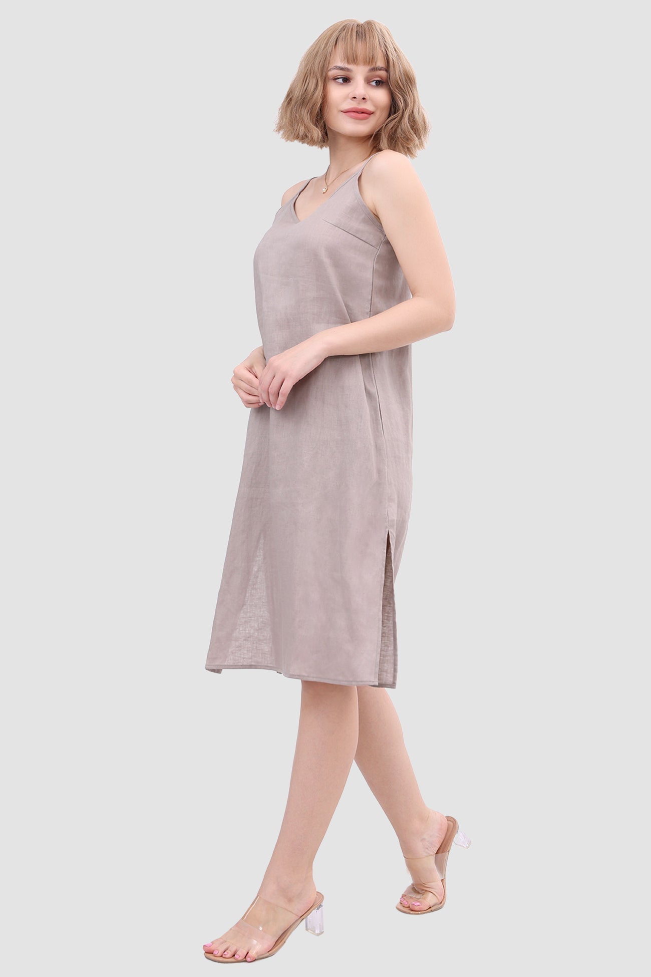 Linen Slip Dress with Daisy Embroidery InsStreet