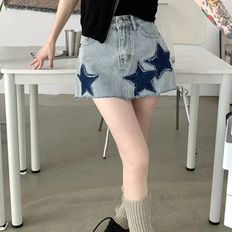 Vintage Stars Retro Y2K Harajuku A-line Korean Skirt InsStreet