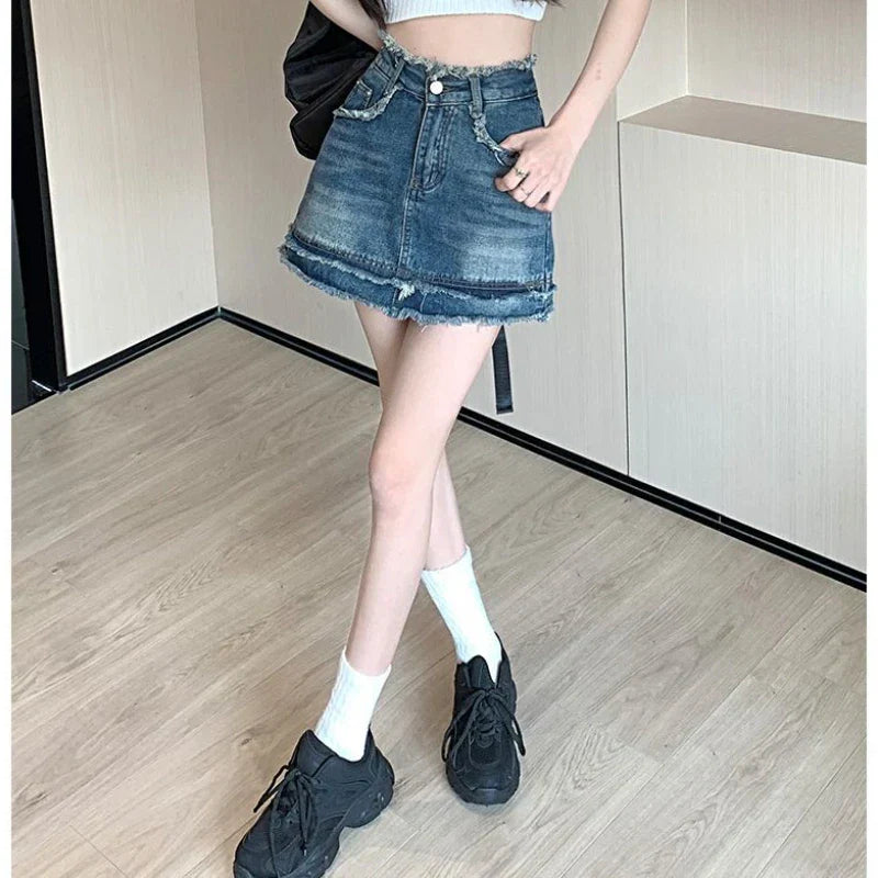 Denim Vintage A-line Y2K Patchwork Retro Skirt InsStreet