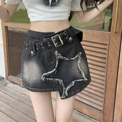 Vintage Black Mini Irregular Belt Retro Skirt InsStreet