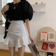 Ruffle Sweet Mini Skirt White A-line Solid Cute Skirt InsStreet