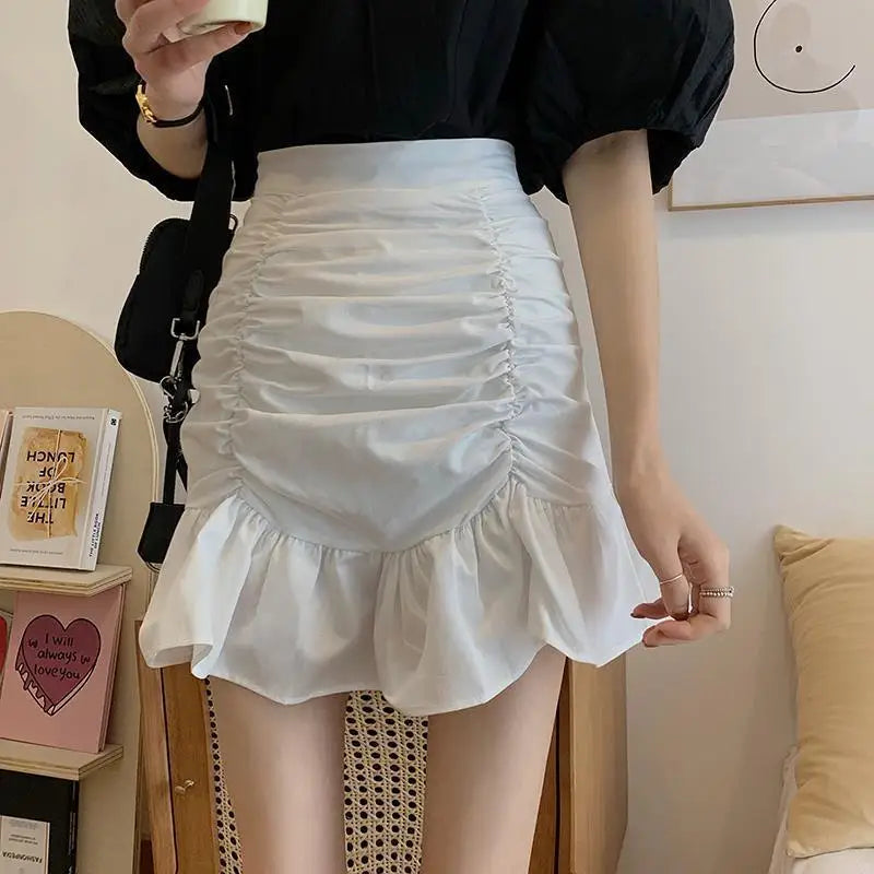 Ruffle Sweet Mini Skirt White A-line Solid Cute Skirt InsStreet