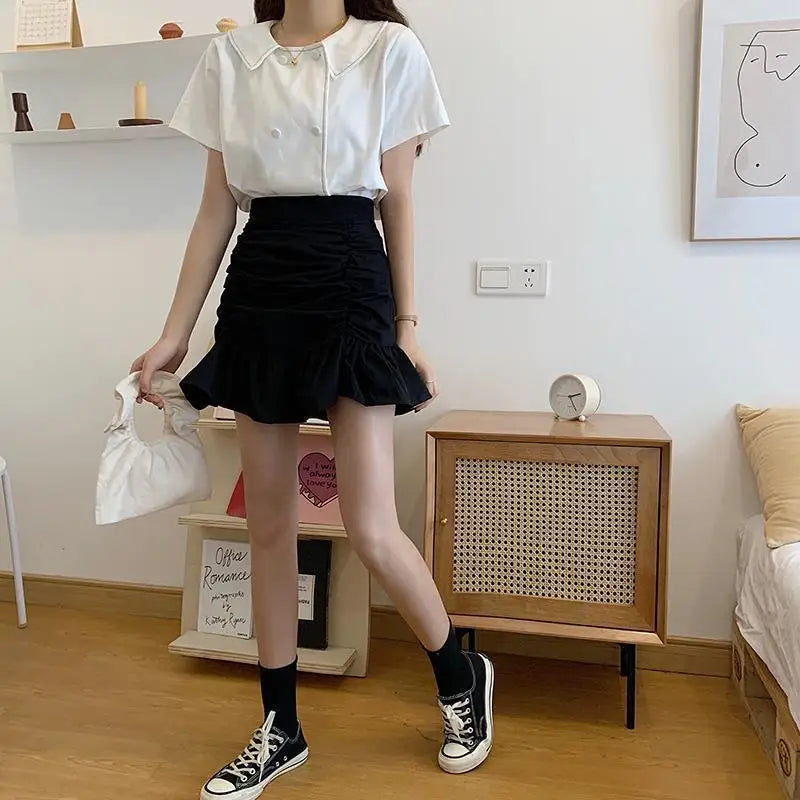 Ruffle Sweet Mini Skirt White A-line Solid Cute Skirt InsStreet