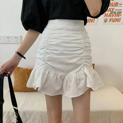 Ruffle Sweet Mini Skirt White A-line Solid Cute Skirt InsStreet