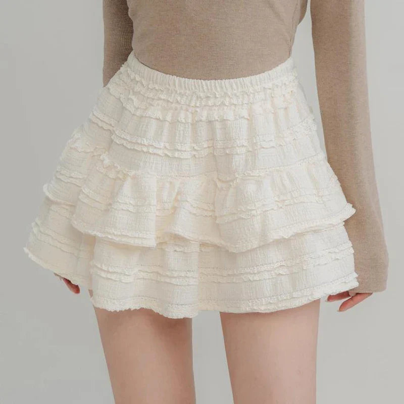 Fairycore White Lace Patchwork Layered Skirt InsStreet