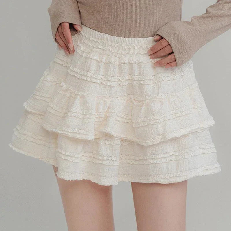 Fairycore White Lace Patchwork Layered Skirt InsStreet