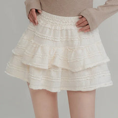 Fairycore White Lace Patchwork Layered Skirt InsStreet