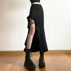 Gothic Black Bodycon Waisted Punk Midi Slit Skirt InsStreet