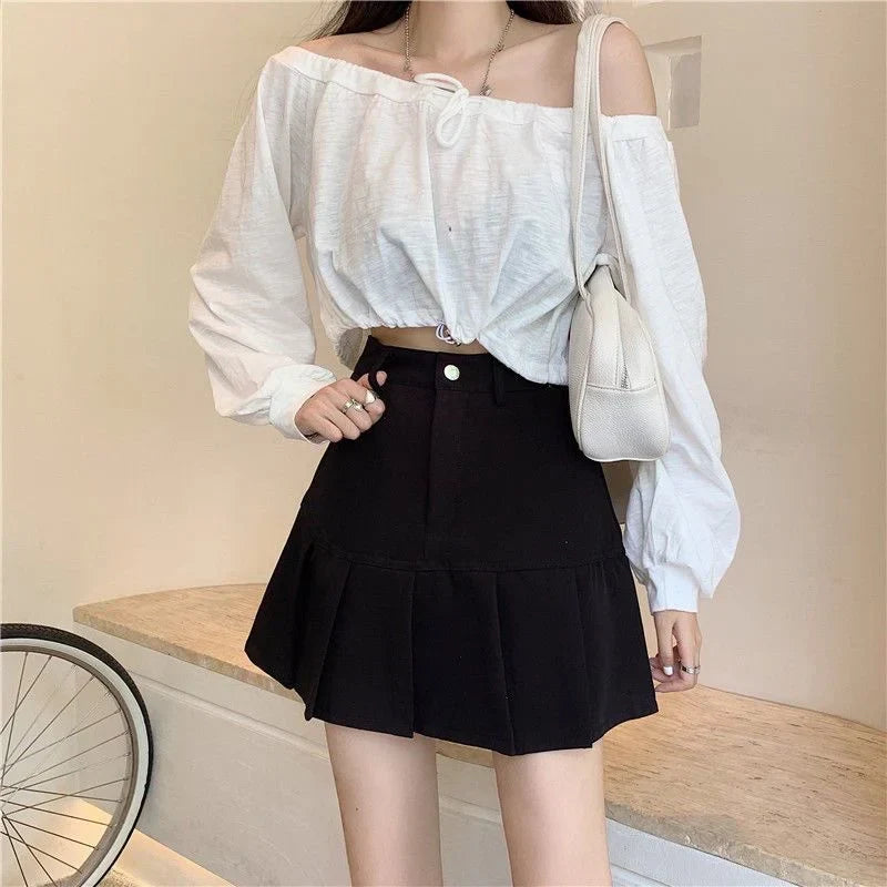 Korean Preppy High Waist A-Line Cute Short Skirt InsStreet