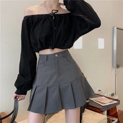 Korean Preppy High Waist A-Line Cute Short Skirt InsStreet