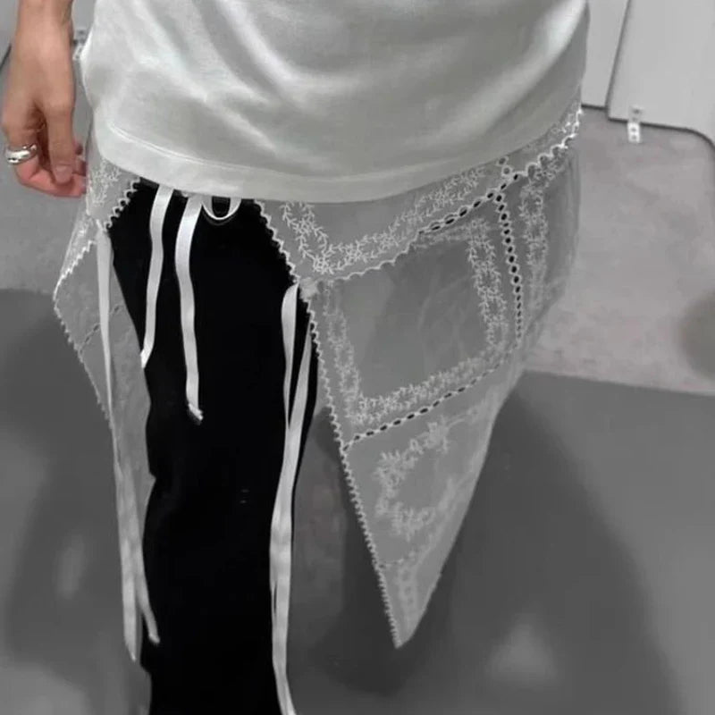 Korean Style Lace Mesh Overlay Long Retro Skirt InsStreet