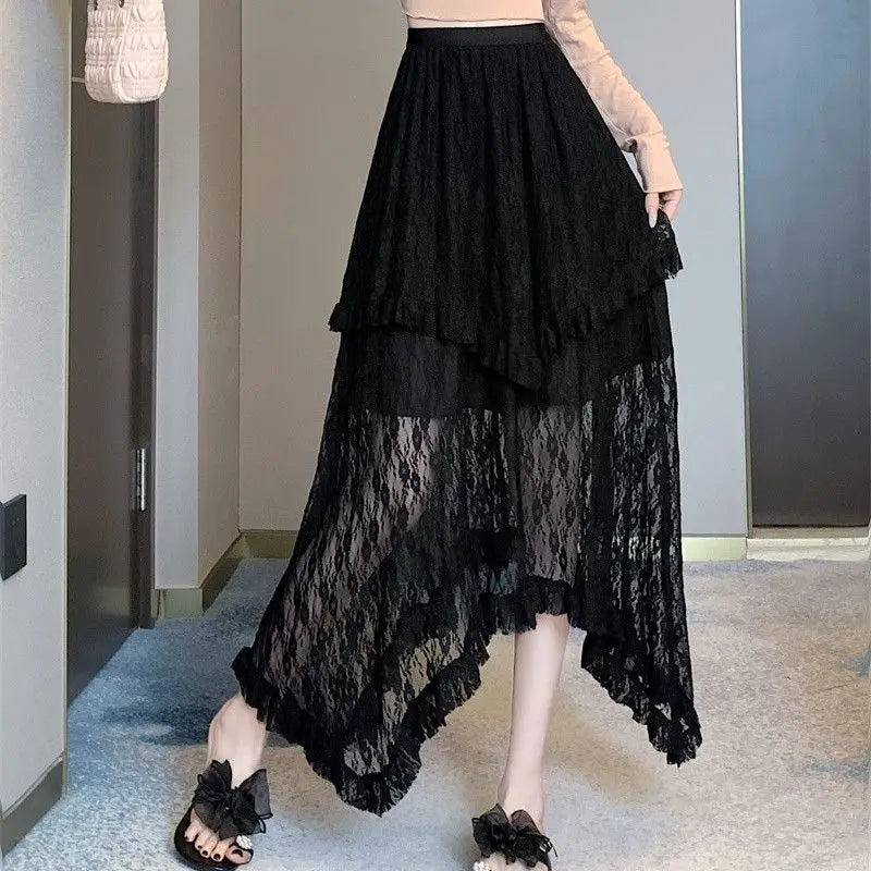 Lace Fairycore Tulle Ruffle Vintage Irregular Skirt InsStreet