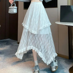 Lace Fairycore Tulle Ruffle Vintage Irregular Skirt InsStreet