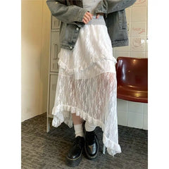 Lace Fairycore Tulle Ruffle Vintage Irregular Skirt InsStreet