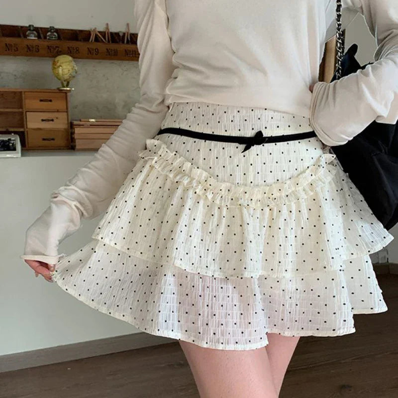 Ruffle Fairycore Lace Bow Layered Dot Skirt InsStreet