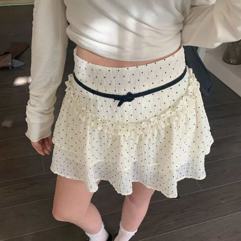 Ruffle Fairycore Lace Bow Layered Dot Skirt InsStreet