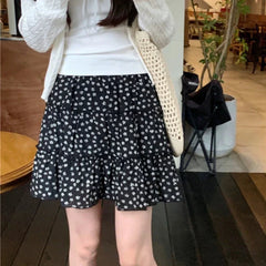 Black Floral Sweet Pleated Kawaii Patchwork Skirt InsStreet