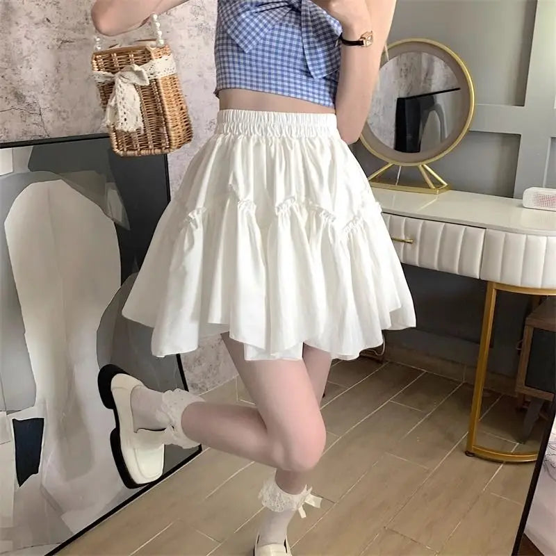 Ruffle White Mini Skirt Elegant Irregular Patchwork Skirt InsStreet