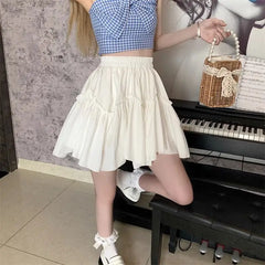 Ruffle White Mini Skirt Elegant Irregular Patchwork Skirt InsStreet