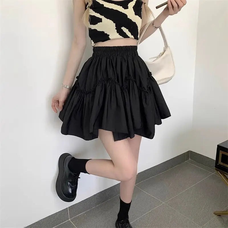 Ruffle White Mini Skirt Elegant Irregular Patchwork Skirt InsStreet