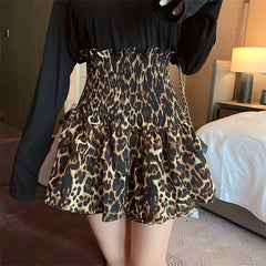 Leopard Print Ruffle Vintage High Waisted Pleated Skirt InsStreet