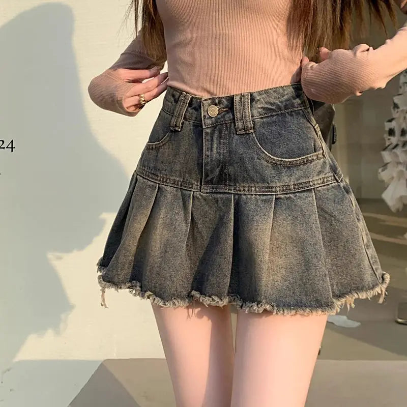 Vintage Pleated Retro Aesthetics Casual A-line Skirt InsStreet