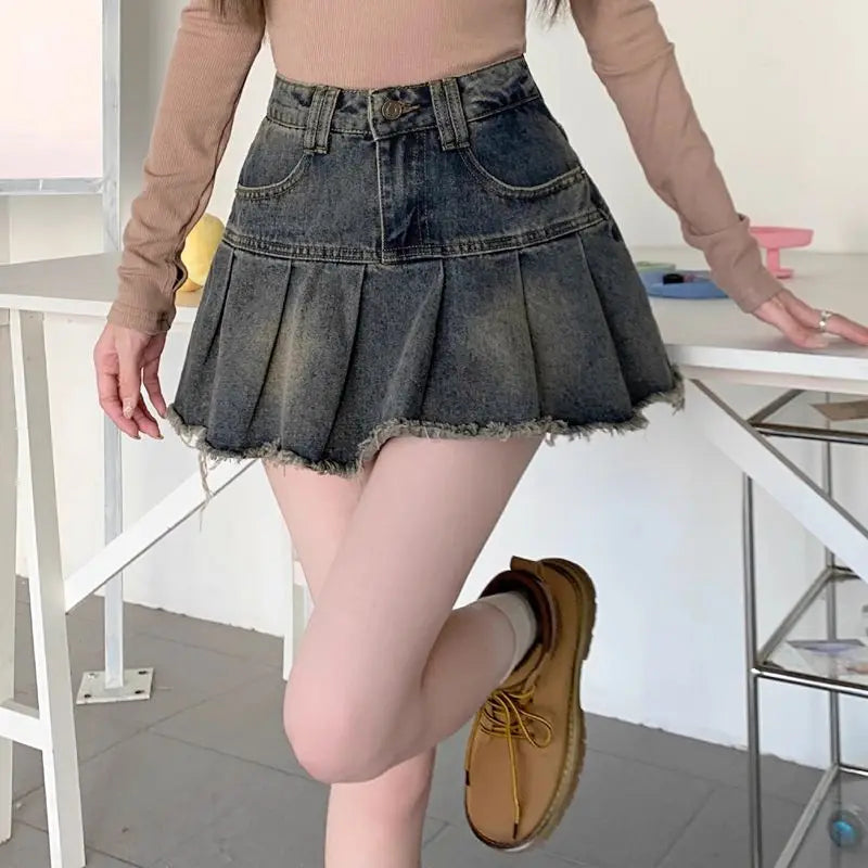 Vintage Pleated Retro Aesthetics Casual A-line Skirt InsStreet