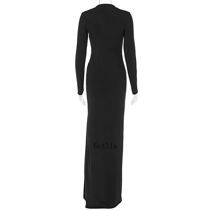 Deep V Neck Split Long Sleeve Sexy Gown Maxi Dress InsStreet