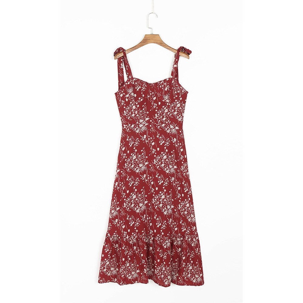 Elegant Vintage Floral Neck Sleeveless Strap Dress InsStreet