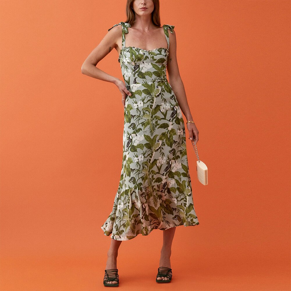 Elegant Vintage Floral Neck Sleeveless Strap Dress InsStreet