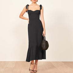 Elegant Vintage Floral Neck Sleeveless Strap Dress InsStreet