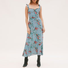 Elegant Vintage Floral Neck Sleeveless Strap Dress InsStreet