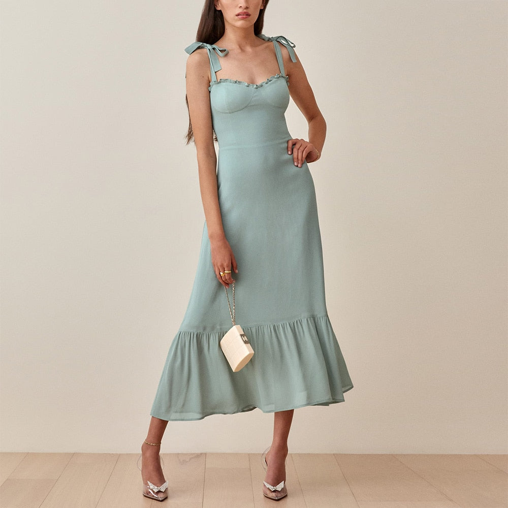 Elegant Vintage Floral Neck Sleeveless Strap Dress InsStreet