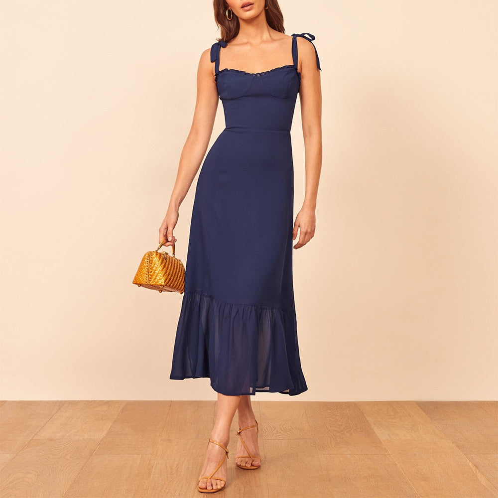 Elegant Vintage Floral Neck Sleeveless Strap Dress InsStreet