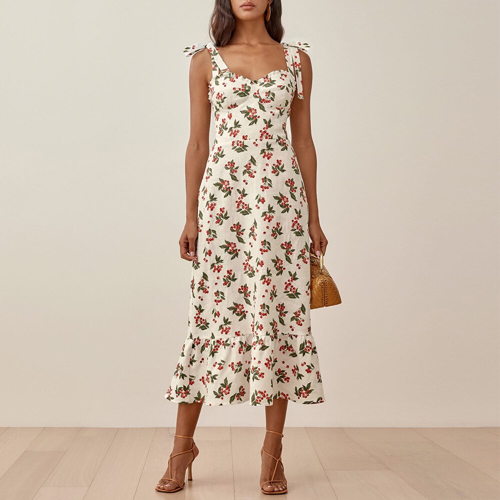 Elegant Vintage Floral Neck Sleeveless Strap Dress InsStreet