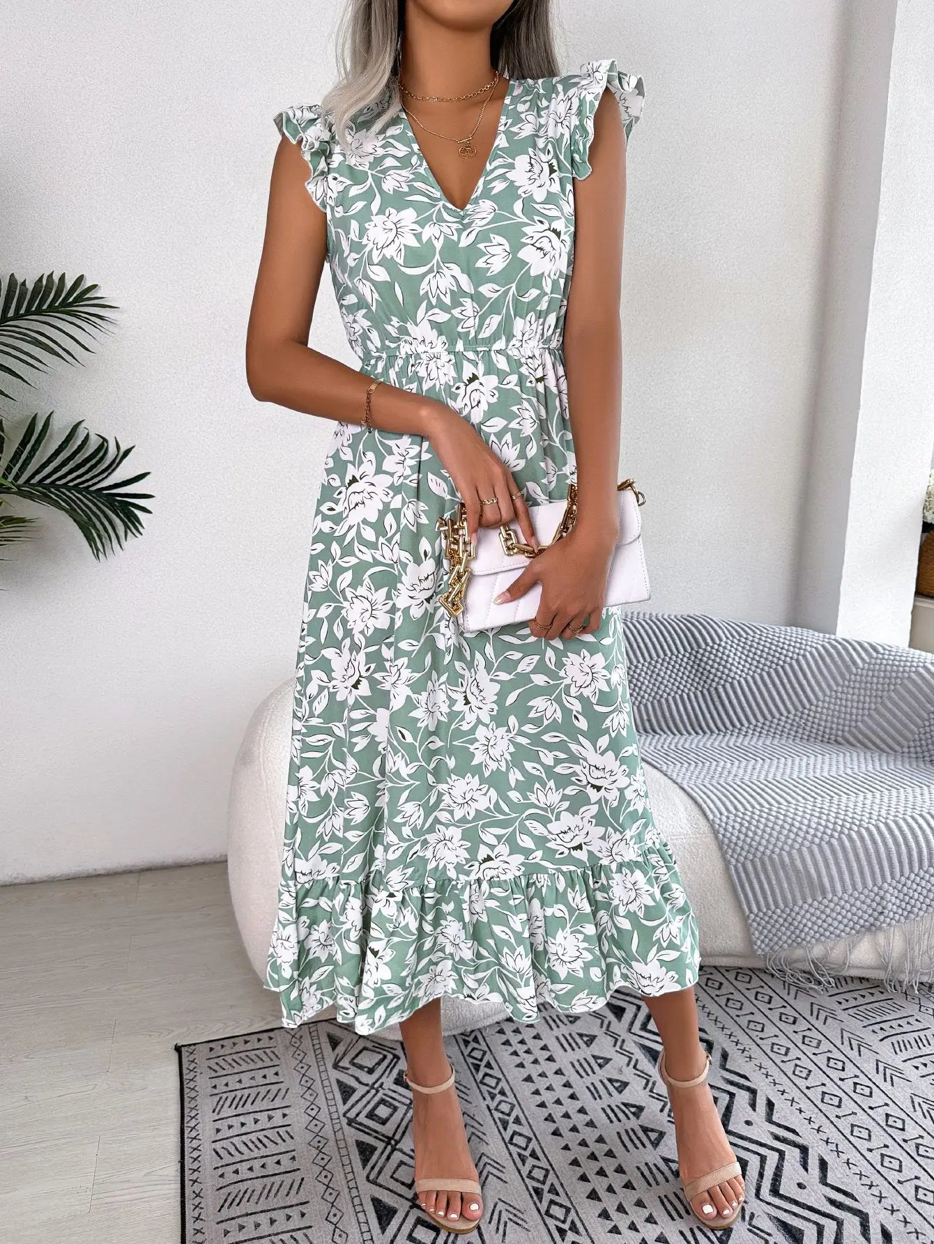 Sleeveless V Neck Summer A Line Midi Dress Boho Dress InsStreet