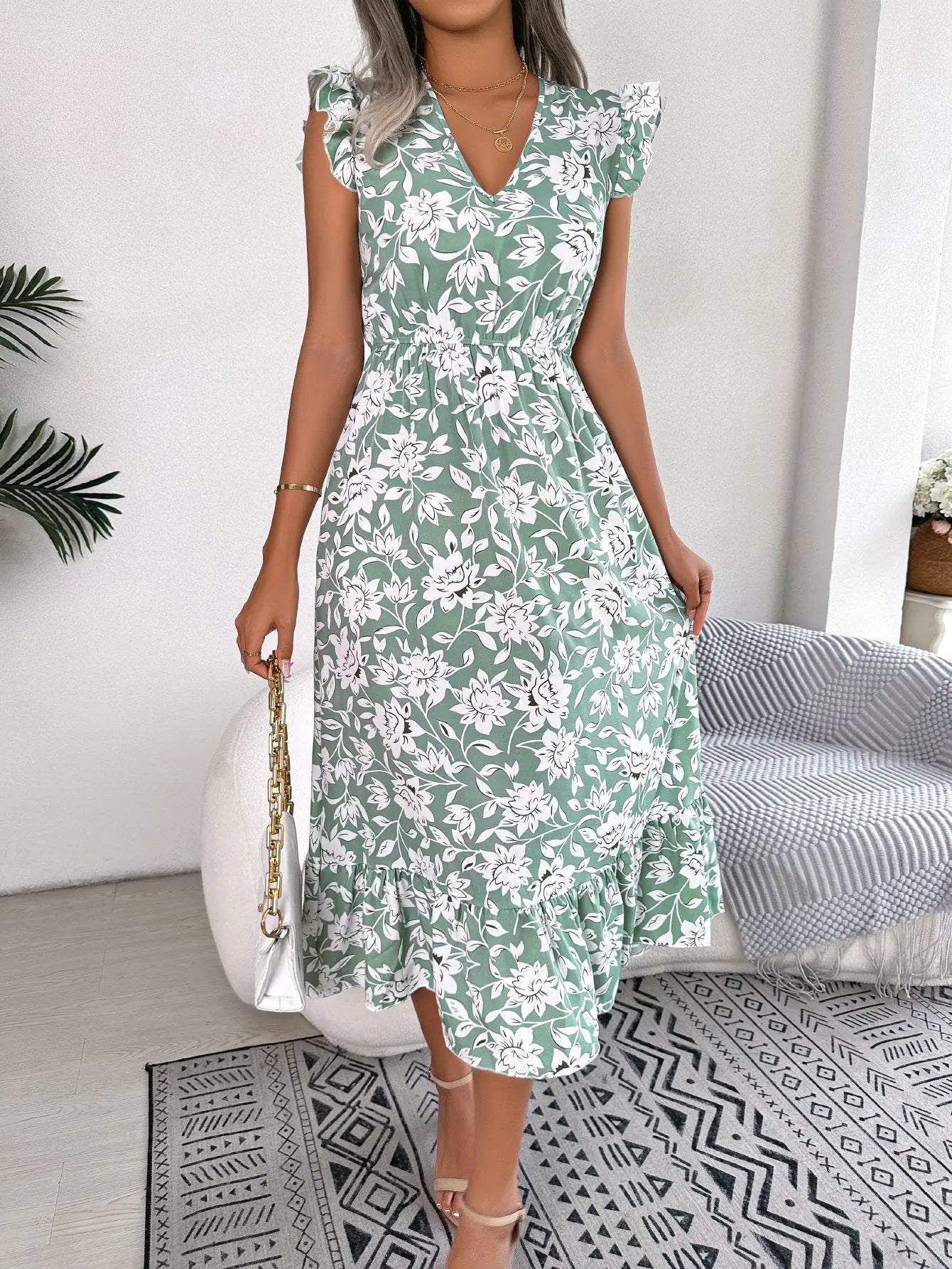 Sleeveless V Neck Summer A Line Midi Dress Boho Dress InsStreet