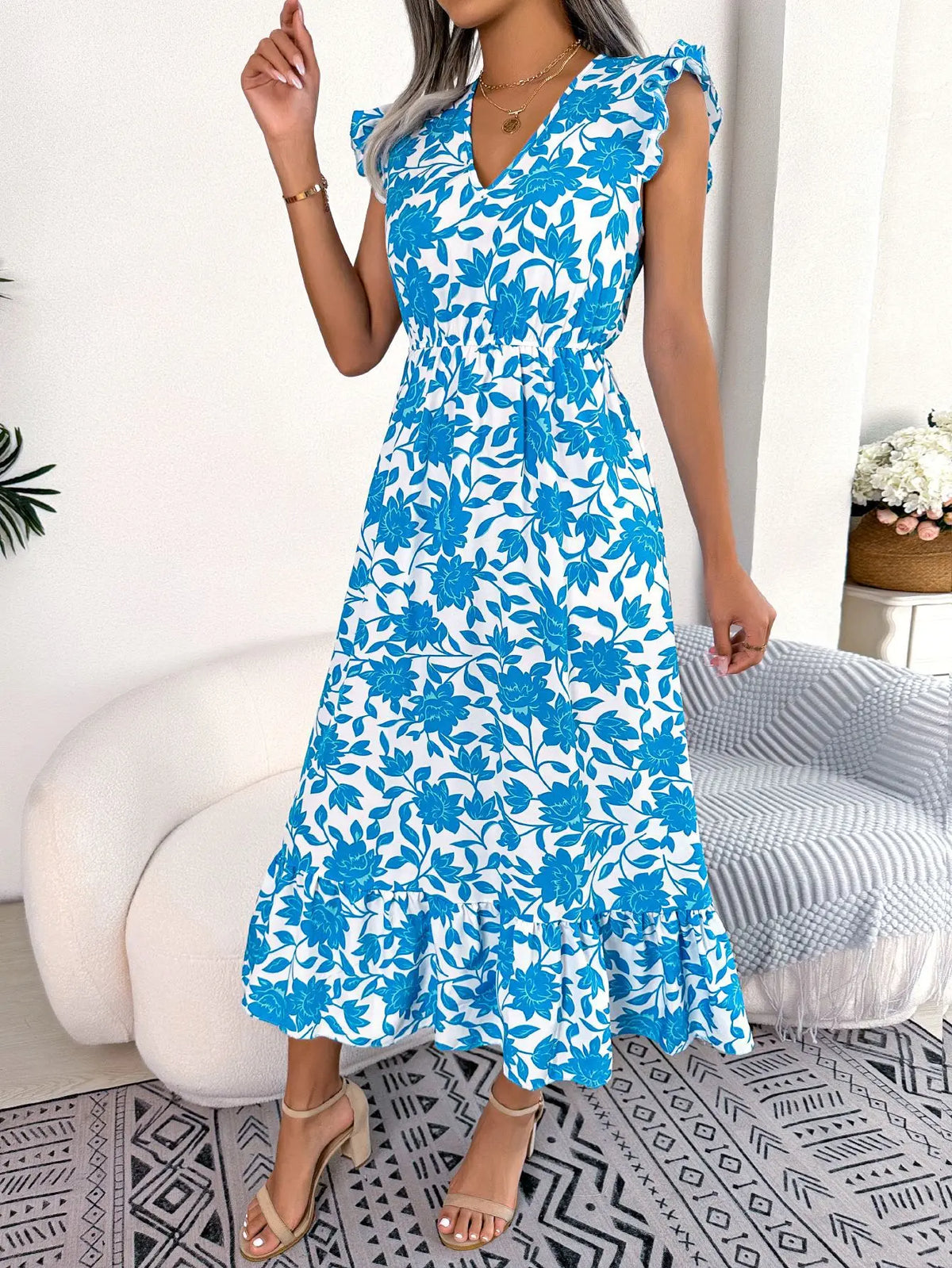 Sleeveless V Neck Summer A Line Midi Dress Boho Dress InsStreet