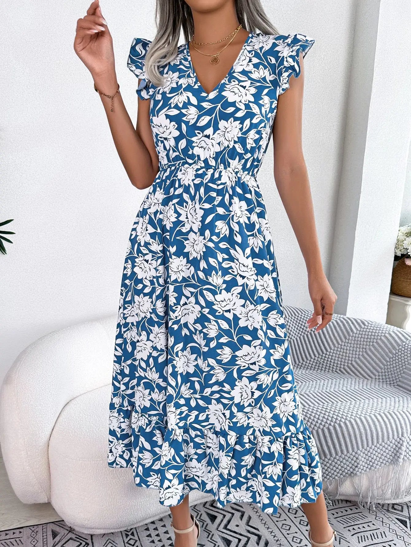 Sleeveless V Neck Summer A Line Midi Dress Boho Dress InsStreet