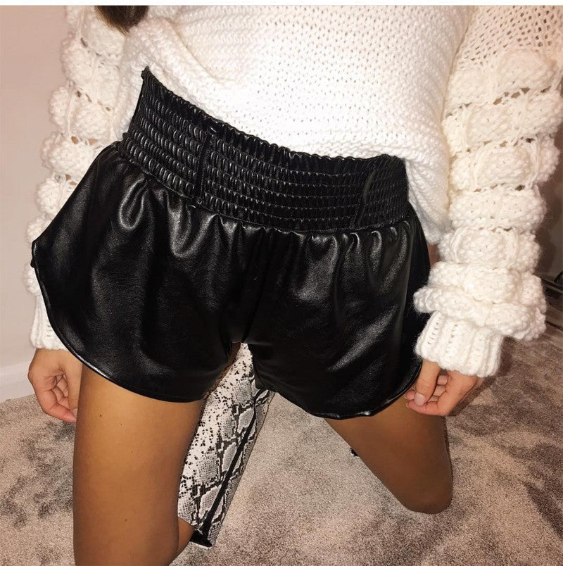 Elastic High Waist White PU Shorts InsStreet