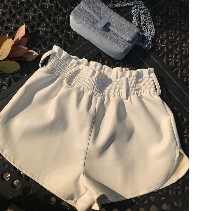 Elastic High Waist White PU Shorts InsStreet