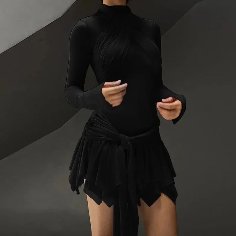 A-Line Pleated Mesh Sheer Mini Dress InsStreet