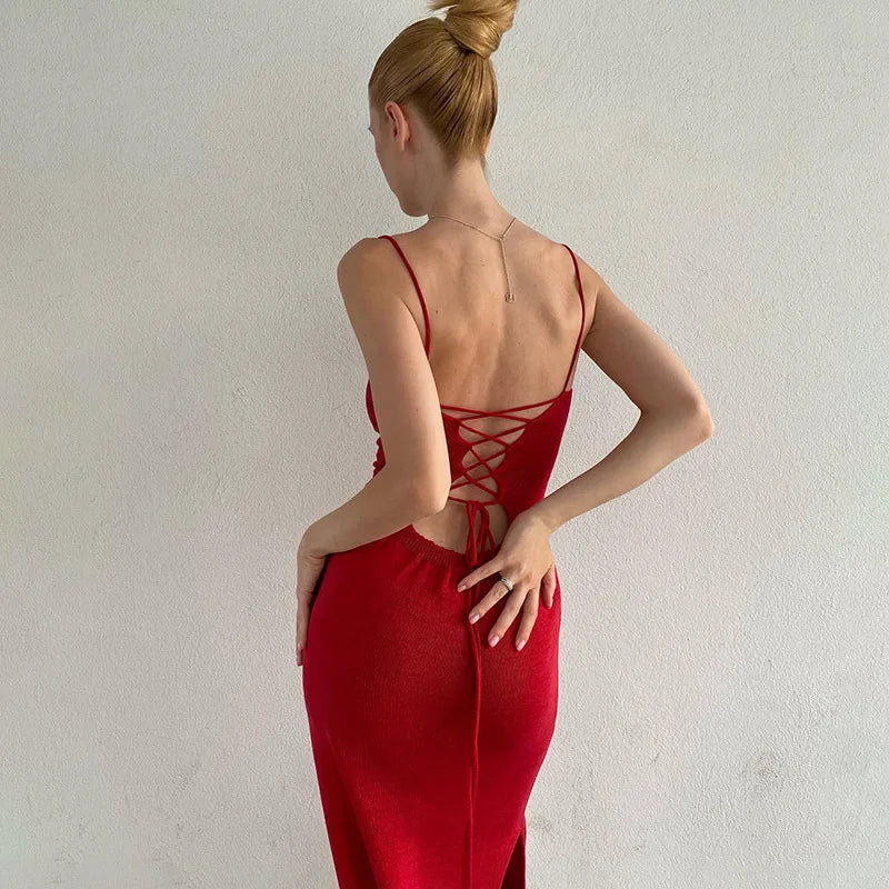 Bandage Sexy Backless Knit Maxi Dress InsStreet