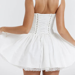 Fairy Grunge Lace Up White Corset Frill Mini Dress InsStreet