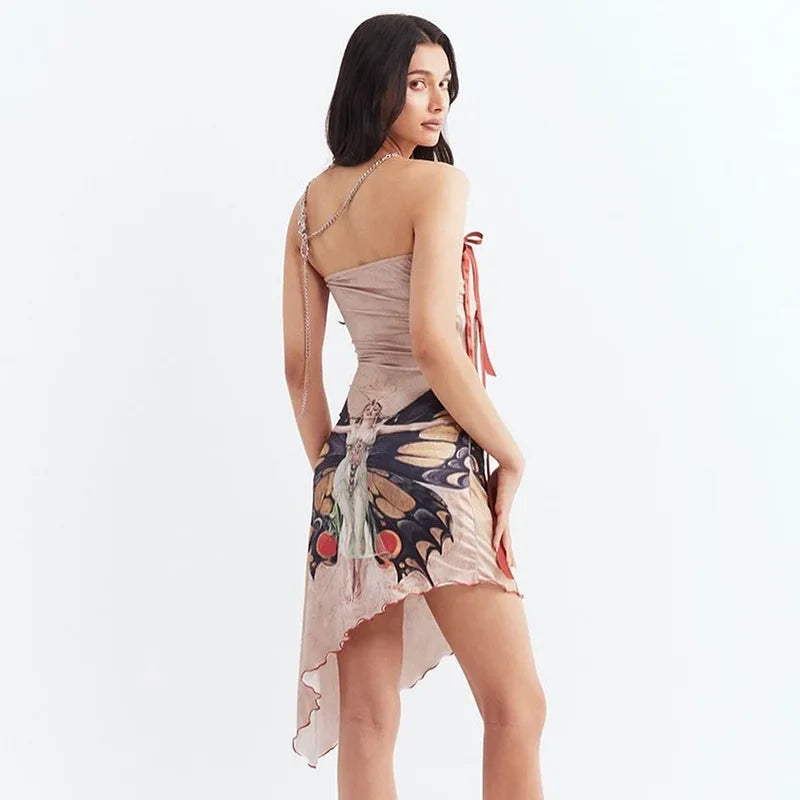 Fashion Butterfly Print Sexy Strapless Mini Dress InsStreet