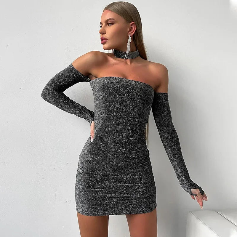 Fashion Glitter Off Shoulder Mini Dress InsStreet